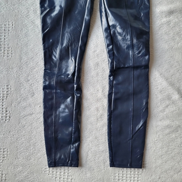Spanx - Faux Patent Leather High Waisted Shapewear Causal Leggings- Navy - Picture 6 of 10